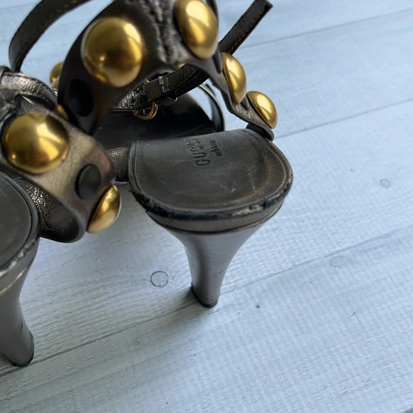Gucci Metallic Leather Studded High Heel Sandals Size 5 - Picture 7 of 9